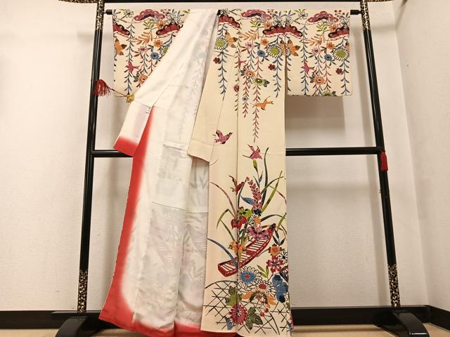 平和屋着物●訪問着 紅型 花船籬文 鬼しぼ縮緬 正絹 逸品 AABF8753ph