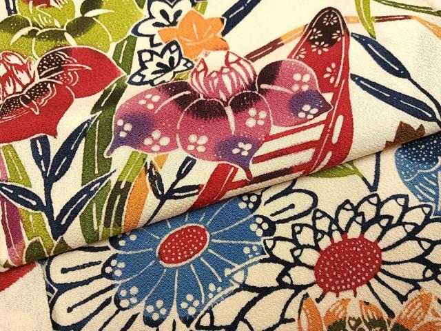 平和屋着物●訪問着 紅型 花船籬文 鬼しぼ縮緬 正絹 逸品 AABF8753ph