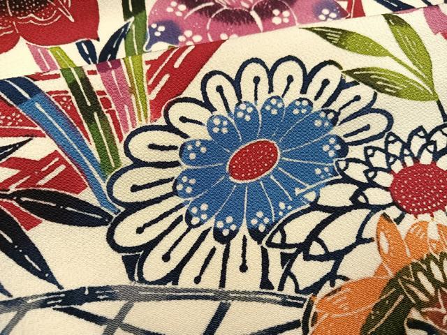平和屋着物●訪問着 紅型 花船籬文 鬼しぼ縮緬 正絹 逸品 AABF8753ph