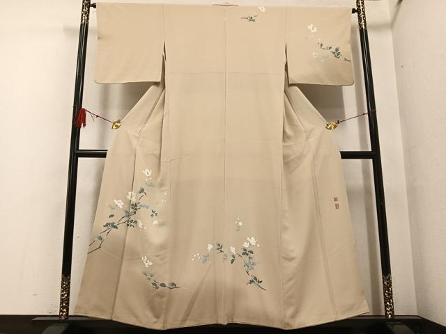 平和屋着物●京加賀友禅 百貫達雄 訪問着 枝花文 正絹 逸品 AABF8760ph