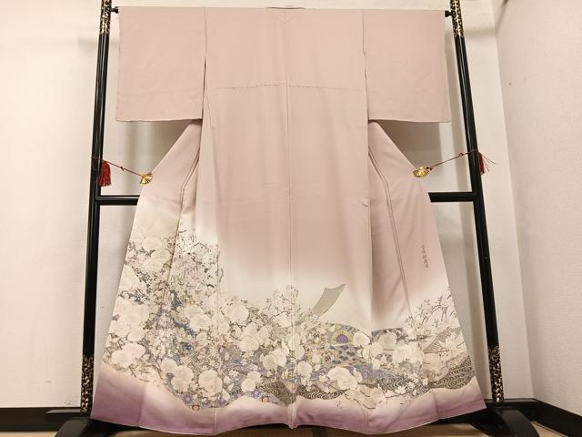 平和屋着物●豪華色留袖 寿光織 宮廷桜蘭図 胡蝶蘭 暈し染め 金銀糸 正絹 逸品 AABF8763ph