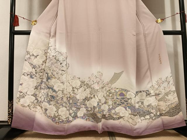 平和屋着物●豪華色留袖 寿光織 宮廷桜蘭図 胡蝶蘭 暈し染め 金銀糸 正絹 逸品 AABF8763ph