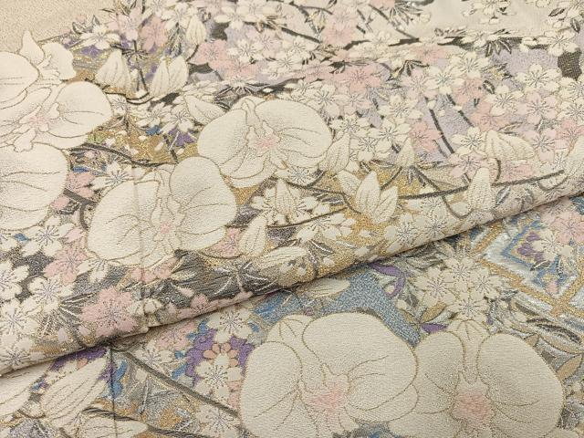 平和屋着物●豪華色留袖 寿光織 宮廷桜蘭図 胡蝶蘭 暈し染め 金銀糸 正絹 逸品 AABF8763ph