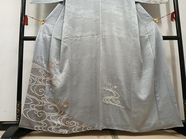 平和屋着物●訪問着 駒刺繍 絞り 流水草花文 金彩 西武百貨店扱い 正絹 逸品 未使用 AABF8777ph