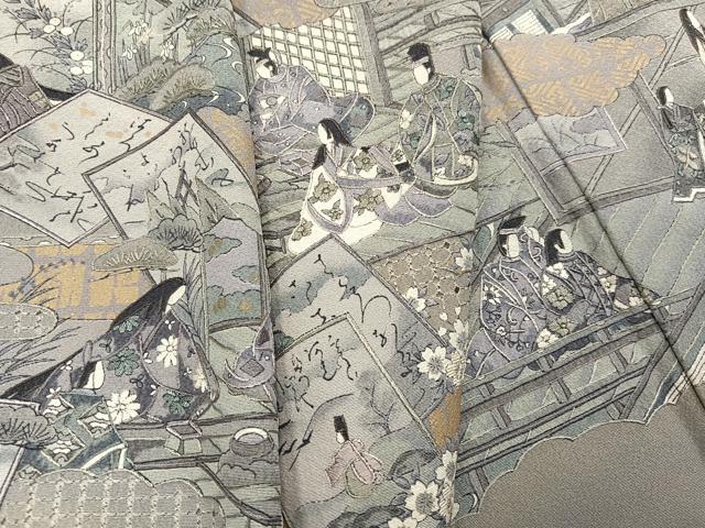 平和屋着物●訪問着 中国三大刺繍 スワトウ刺繍 汕頭刺繍 色紙人物草花文 金彩 正絹 逸品 未使用 AABF8782ph