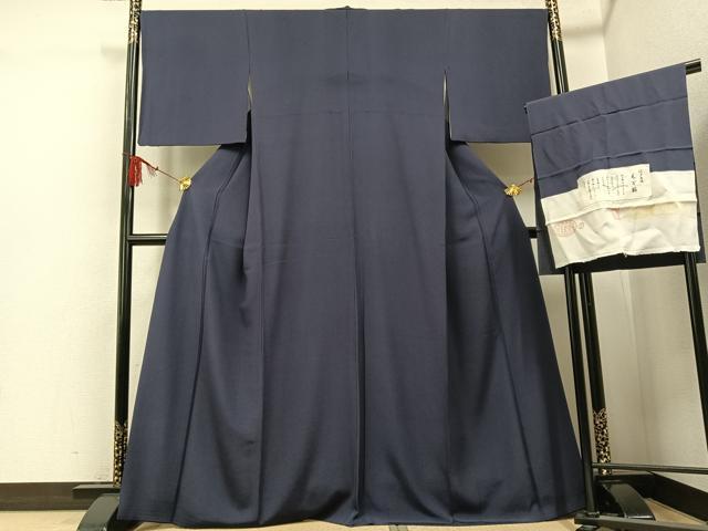 平和屋着物●江戸小紋 毛万筋 滅紫色×蝉色 丹後ちりめん 反端付き 正絹 逸品 AABF8787ph