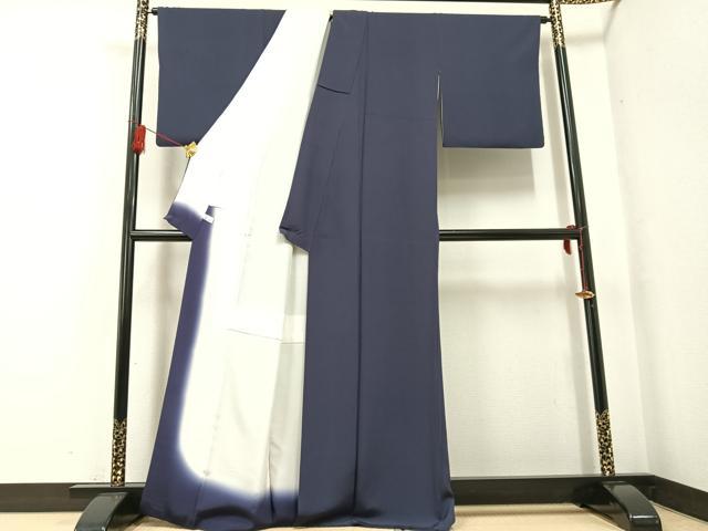 平和屋着物●江戸小紋 毛万筋 滅紫色×蝉色 丹後ちりめん 反端付き 正絹 逸品 AABF8787ph