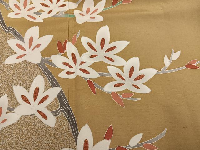 平和屋着物●日本工芸会正会員 京友禅作家 清水光美 訪問着 紬地 枝花文 金彩 三越扱い 正絹 逸品 AABF8798ph