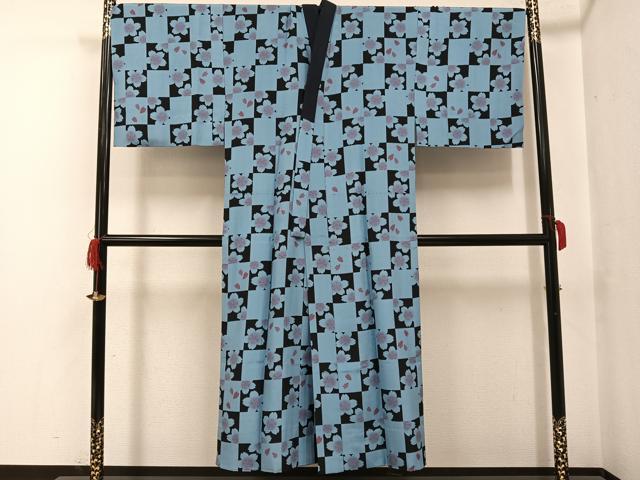平和屋着物●男性 長襦袢 無双仕立て 市松桜文 正絹 逸品 AABF8800ph