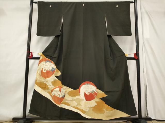平和屋着物■豪華黒留袖 駒刺繍 飛鶴文 金糸 金彩 正絹 逸品 AABF8944st