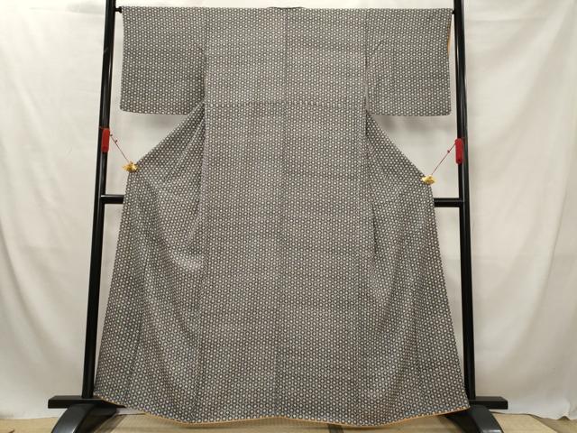 平和屋着物■上質な小紋 亀甲花文 黒地 正絹 逸品 AABF8947st