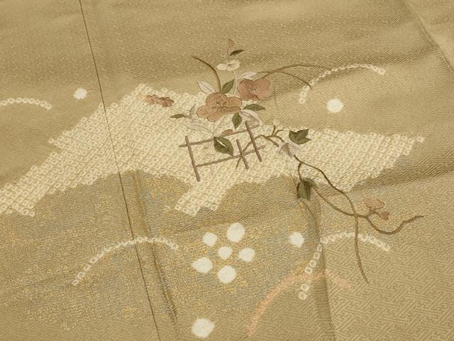 平和屋着物■訪問着 絞り 刺繍 芝花文 金銀彩 金糸 正絹 逸品 AABF8951st
