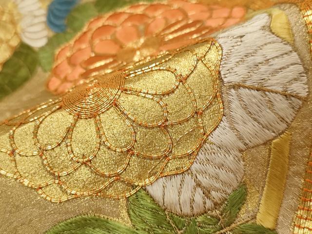平和屋着物■豪華振袖 駒刺繍 花丸文 金糸 金彩 正絹 逸品 AABF8956st