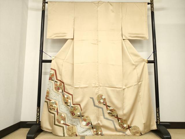 平和屋着物●豪華色留袖 駒刺繍 花丸文 正絹 逸品 AABF8969ck