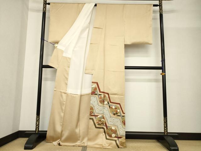 平和屋着物●豪華色留袖 駒刺繍 花丸文 正絹 逸品 AABF8969ck
