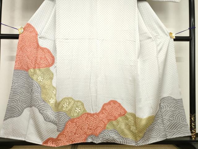 平和屋着物●訪問着 絞り 道長花文 正絹 逸品 AABF8973ck
