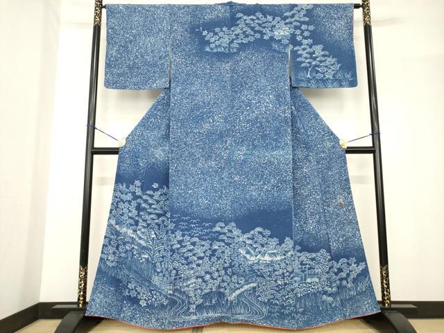 平和屋着物●訪問着 作家物 藍 風景文 正絹 逸品 AABF8988ck