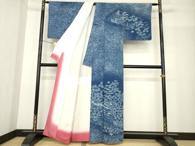 平和屋着物●訪問着 作家物 藍 風景文 正絹 逸品 AABF8988ck