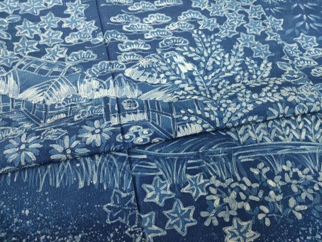 平和屋着物●訪問着 作家物 藍 風景文 正絹 逸品 AABF8988ck