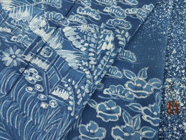 平和屋着物●訪問着 作家物 藍 風景文 正絹 逸品 AABF8988ck