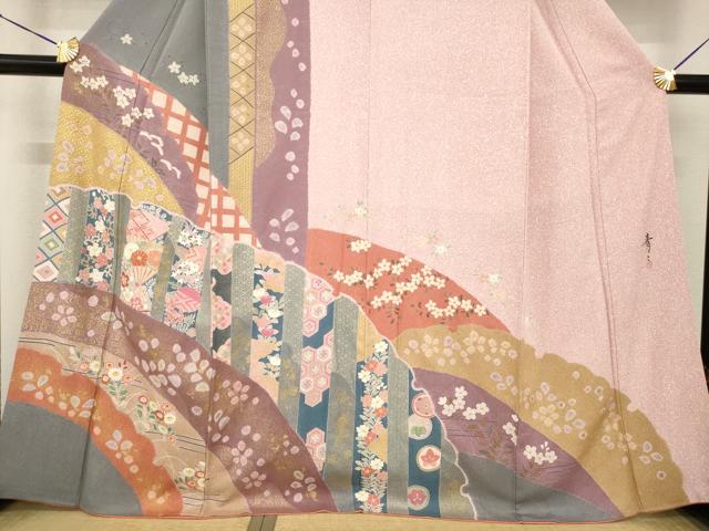 平和屋着物●京友禅の第一人者 松井青々 訪問着 駒刺繍 雪輪重ね花文 金彩 正絹 逸品 AABF8997ck