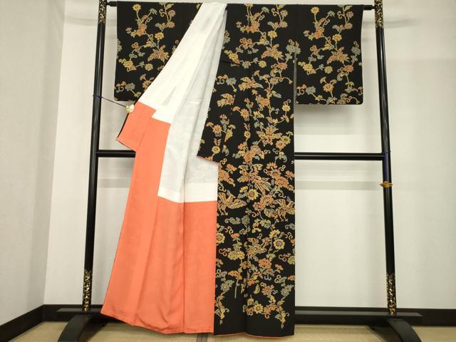 平和屋着物●訪問着 花鳥文 黒地 正絹 逸品 AABF8999ck