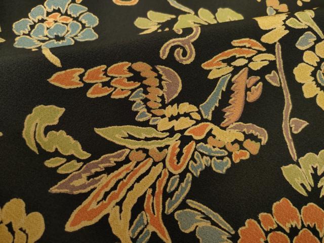 平和屋着物●訪問着 花鳥文 黒地 正絹 逸品 AABF8999ck