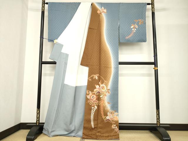 平和屋着物●訪問着 吉祥花蝶文 正絹 逸品 AABF9001ck