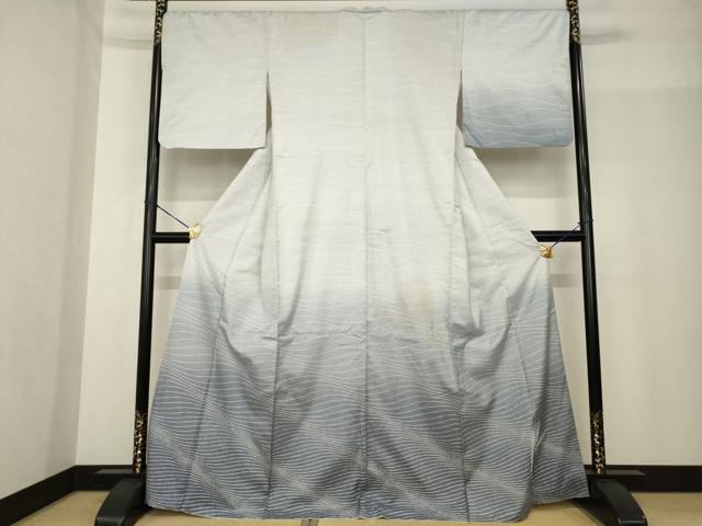 平和屋着物●石川県指定無形文化財 牛首紬 白山工房 手織り 訪問着 流水文 暈し染め 正絹 逸品 AABF9006ck