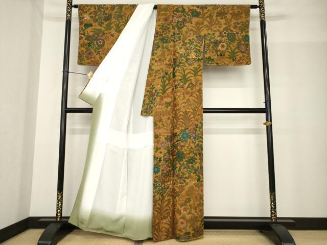 平和屋着物●訪問着 紬地 辻が花 総刺繍 中国三大刺繍 汕頭刺繍 スワトウ刺繍 相良刺繍 流水花文 正絹 逸品 未使用 AABF9011ck