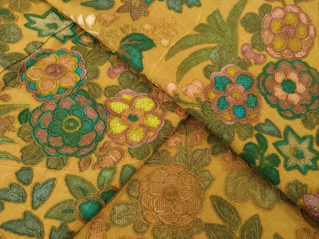 平和屋着物●訪問着 紬地 辻が花 総刺繍 中国三大刺繍 汕頭刺繍 スワトウ刺繍 相良刺繍 流水花文 正絹 逸品 未使用 AABF9011ck