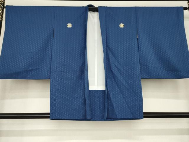 平和屋着物●色紋付 羽織セット 花菱地紋 紺青色 洗える着物 AABF9014ck