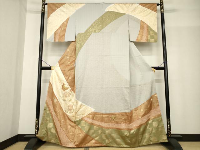 平和屋着物●訪問着 駒刺繍 花蝶文 金彩 正絹 逸品 AABF9020ck