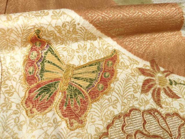 平和屋着物●訪問着 駒刺繍 花蝶文 金彩 正絹 逸品 AABF9020ck