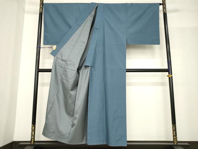 平和屋着物●男性 紬 色無地 鉄御納戸色 正絹 逸品 AABF9022ck