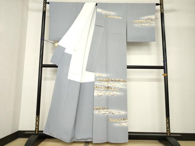 平和屋着物●訪問着 霞文 伊と幸 金彩 反端付き 正絹 逸品 AABF9023ck