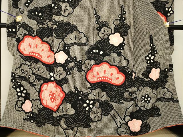 平和屋着物●豪華振袖 総絞り 松 梅 黒地 正絹 逸品 AABF9024ck