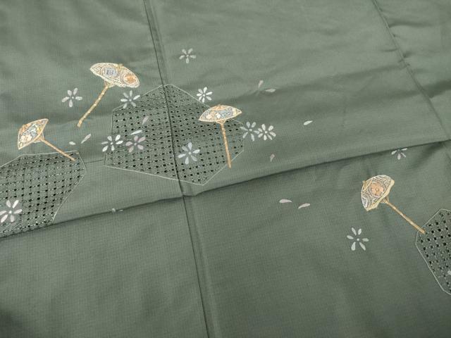 平和屋着物●本場大島紬 染大島 訪問着 中国三大刺繍 スワトウ刺繍 汕頭刺繍 番傘花文 正絹 逸品 AABF9028ck