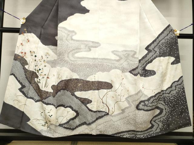 平和屋着物●訪問着 絞り 草花文 金彩 正絹 逸品 AABF9037ck