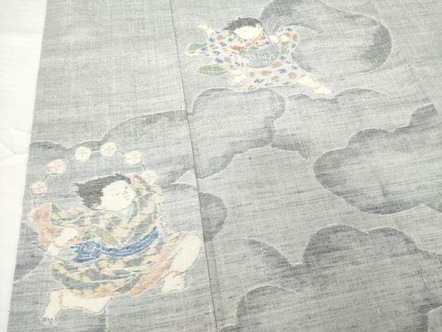 平和屋着物●小千谷紬 訪問着 童子 風神雷神 正絹 逸品 AABF9038ck