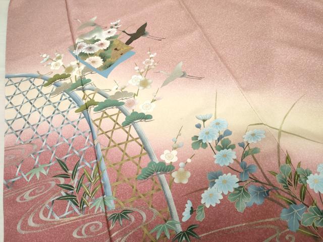 平和屋着物●訪問着 螺鈿 飛鶴流水花松文 暈し染め 金銀彩 正絹 逸品 AABF9041cs