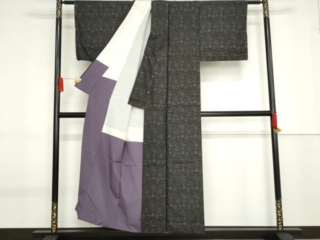 平和屋着物●本場大島紬 花唐草文 黒地 正絹 逸品 AABF9046cs