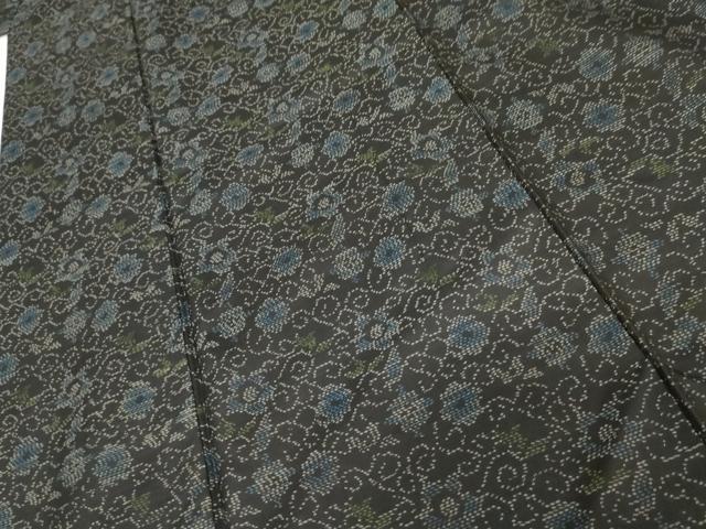 平和屋着物●本場大島紬 花唐草文 黒地 正絹 逸品 AABF9046cs