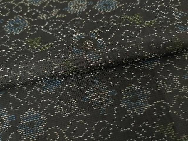 平和屋着物●本場大島紬 花唐草文 黒地 正絹 逸品 AABF9046cs