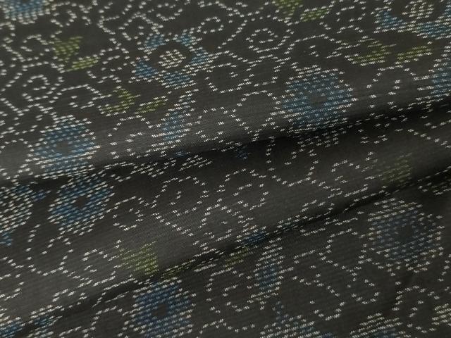 平和屋着物●本場大島紬 花唐草文 黒地 正絹 逸品 AABF9046cs