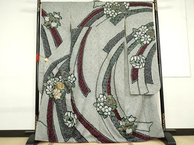 平和屋着物●豪華振袖 総絞り 駒刺繍 吉祥草花文 金彩 正絹 逸品 AABF9058cs
