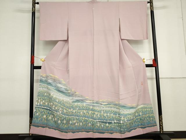 平和屋着物●本加賀友禅作家 百貫華峰 色留袖 飛鶴遠山風景樹林文 高島屋扱い 正絹 逸品 AABF9059cs