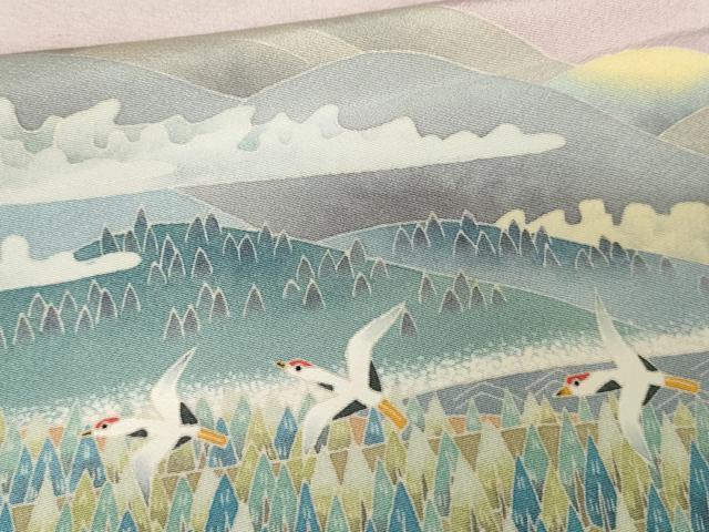 平和屋着物●本加賀友禅作家 百貫華峰 色留袖 飛鶴遠山風景樹林文 高島屋扱い 正絹 逸品 AABF9059cs