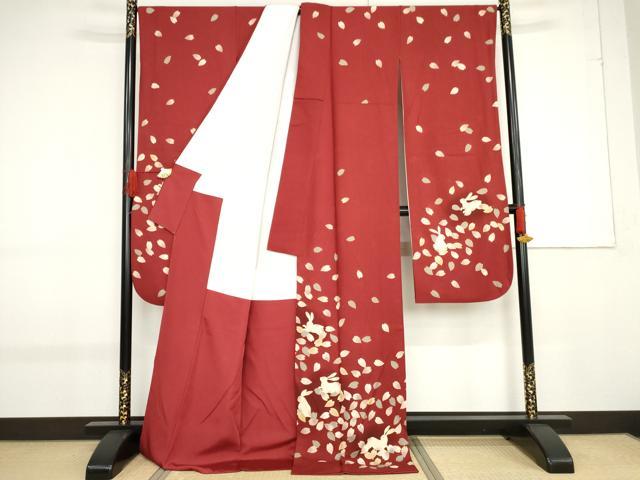 平和屋着物●豪華振袖 舞花に飛び兎 暈し染め 金彩 ロング丈 正絹 逸品 AABF9065cs