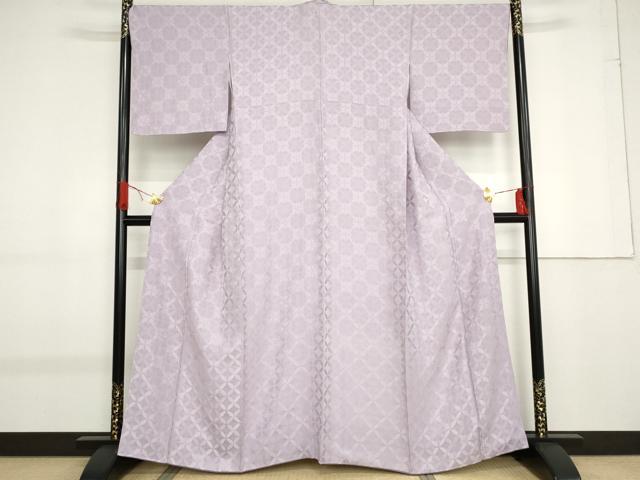 平和屋着物●上質な色無地 七宝地紋 藤色 銀糸 正絹 逸品 AABF9070cs